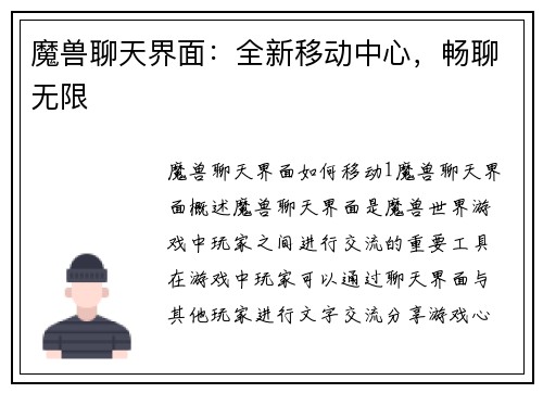 魔兽聊天界面：全新移动中心，畅聊无限